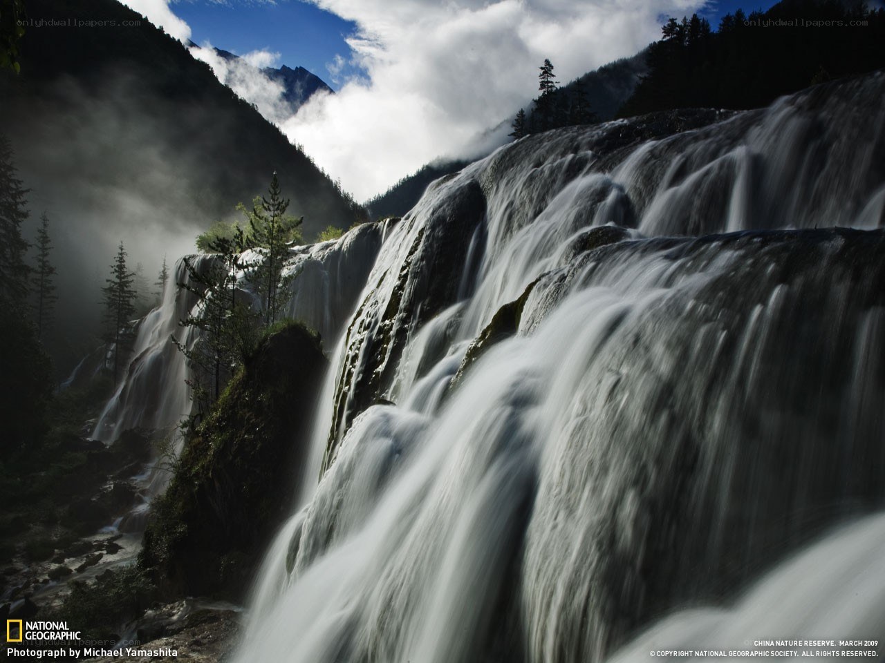 Waterfall in a mountain valley