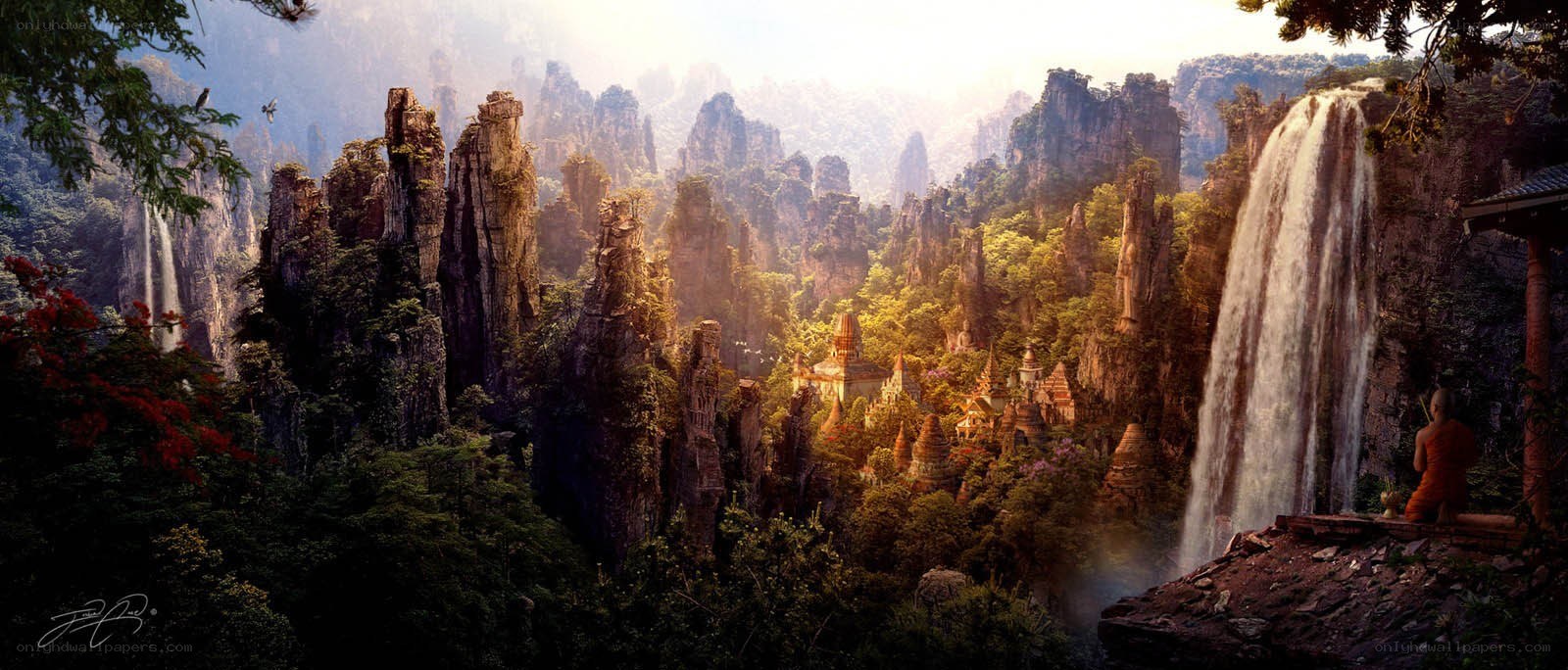 Waterfall in a mountain valley