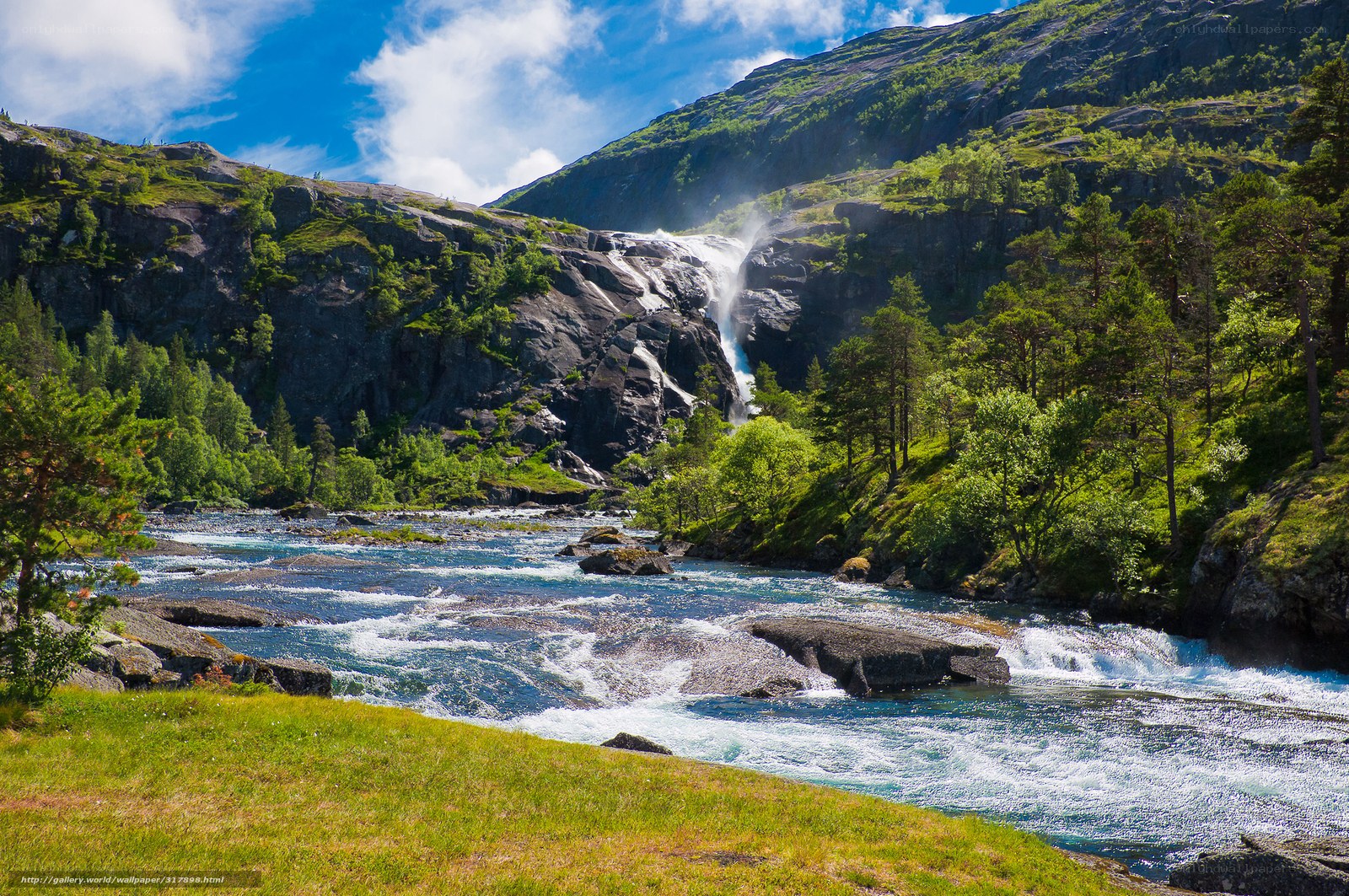 Waterfall in a mountain valley