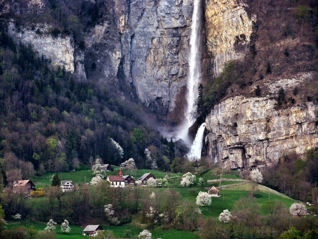 Waterfall in a mountain valley