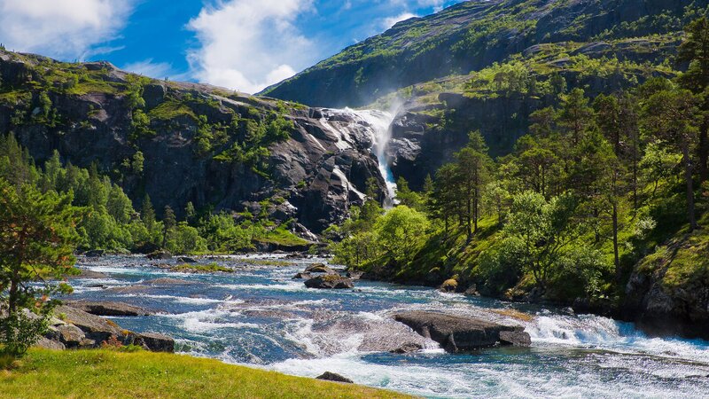 Waterfall in a mountain valley