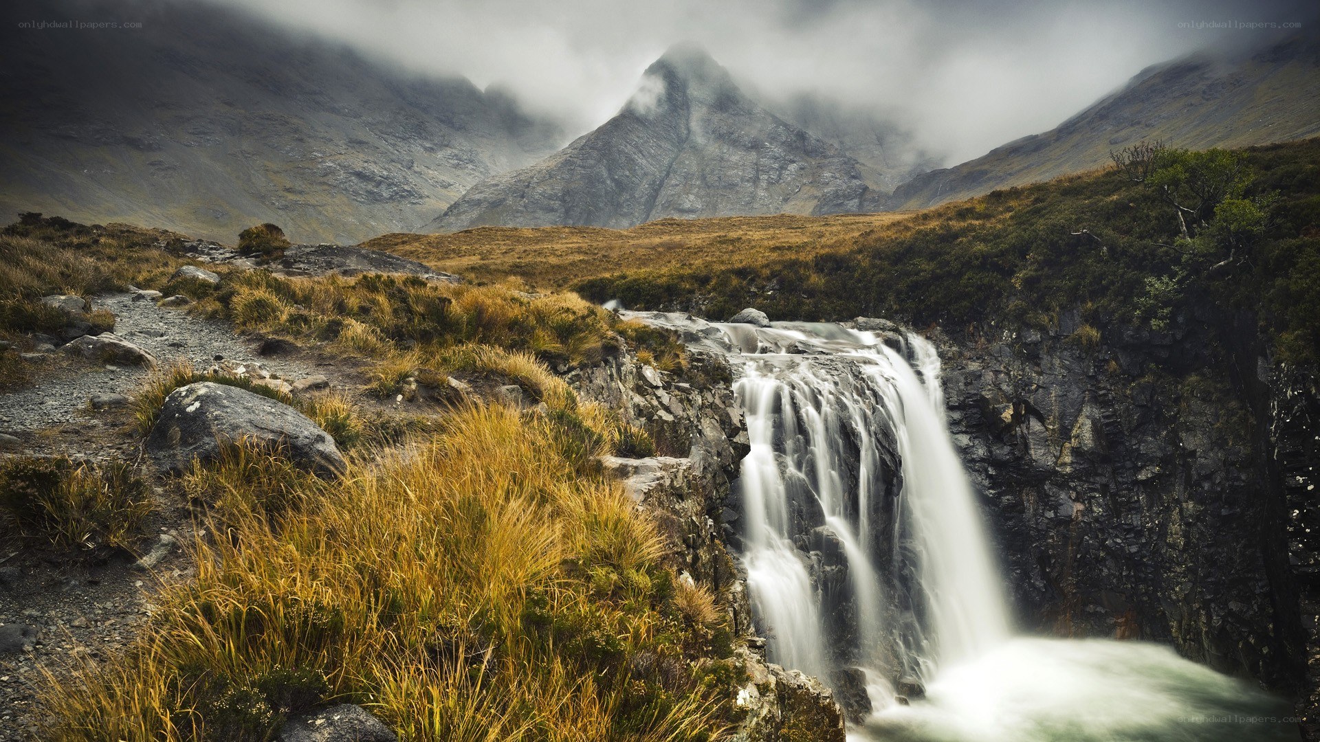 Waterfall in a mountain valley