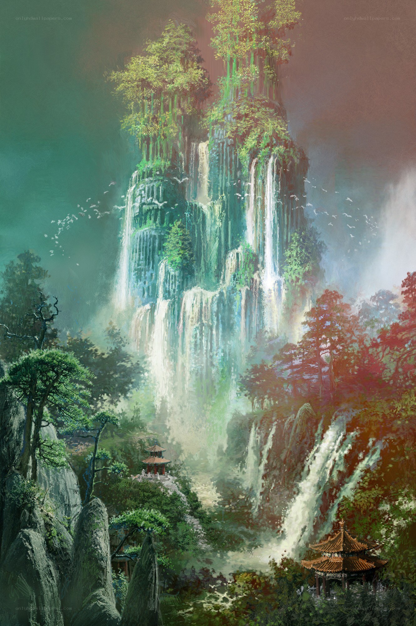 Waterfall in a mountain valley