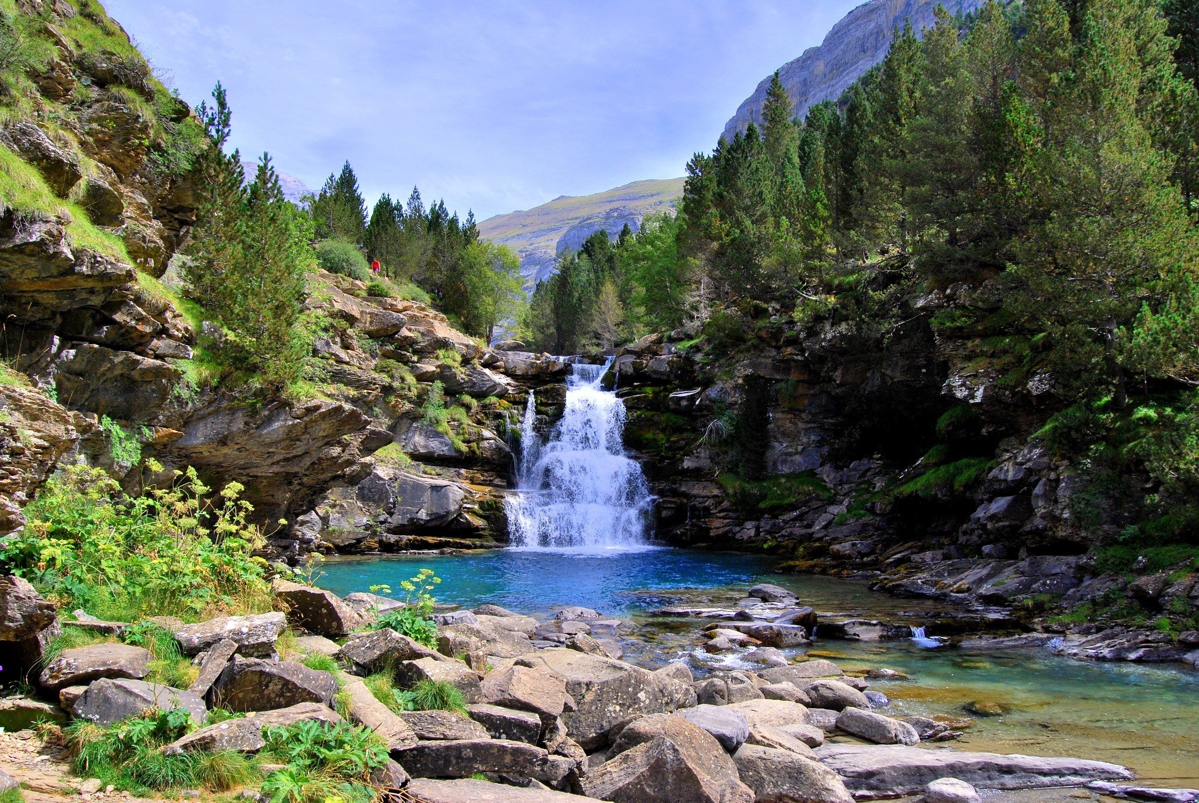 Waterfall in a mountain valley
