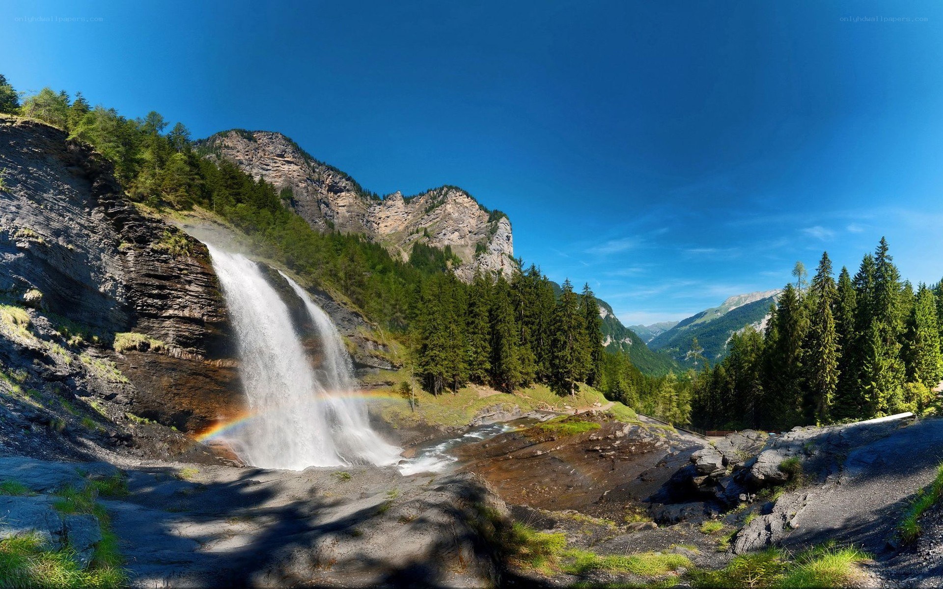Waterfall in a mountain valley