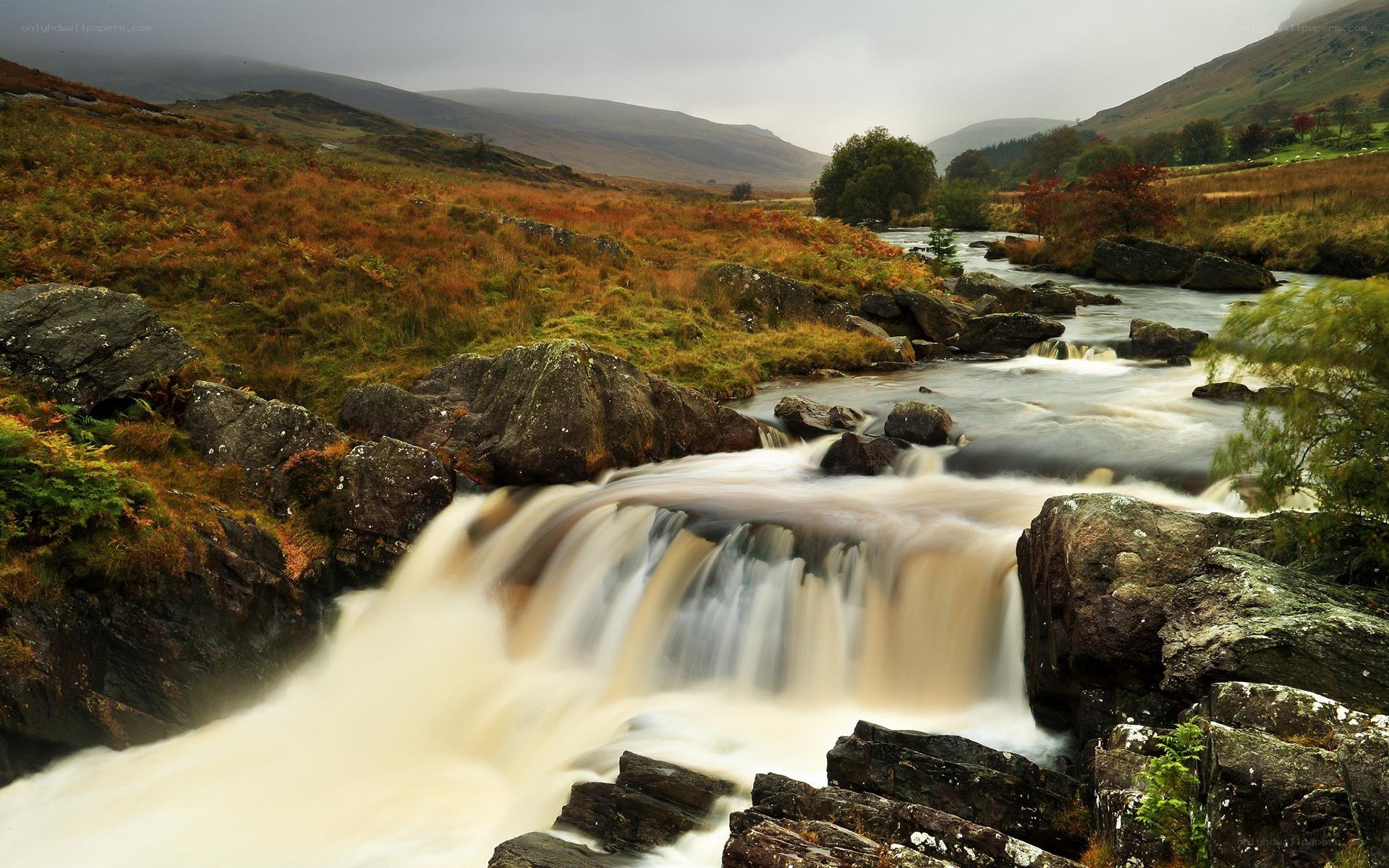Waterfall in a mountain valley