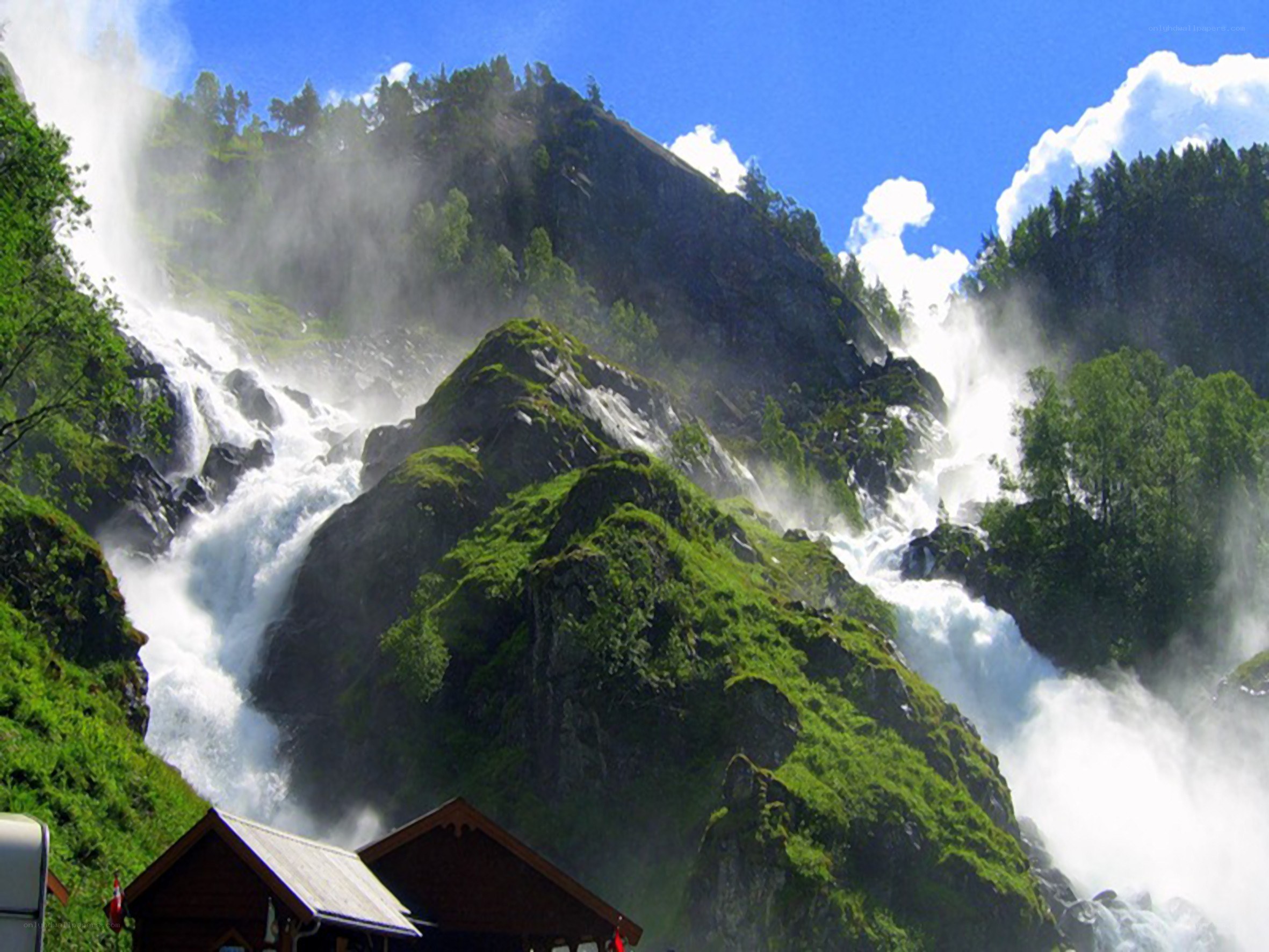 Waterfall in a mountain valley