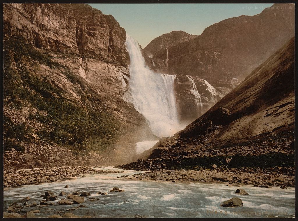 Waterfall in a mountain valley