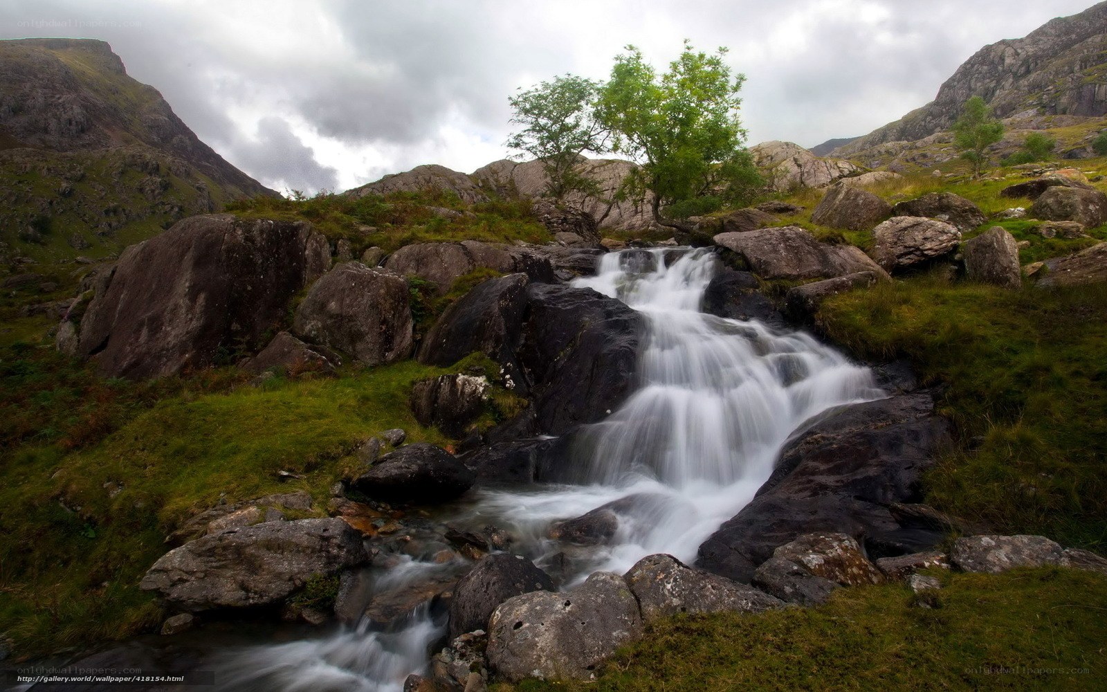Waterfall in a mountain valley