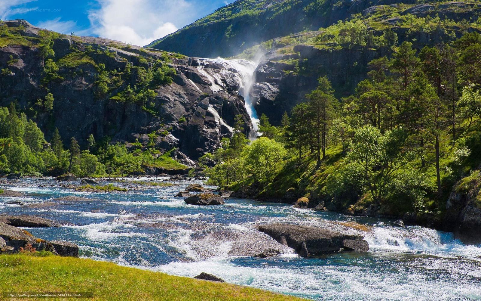 Waterfall in a mountain valley