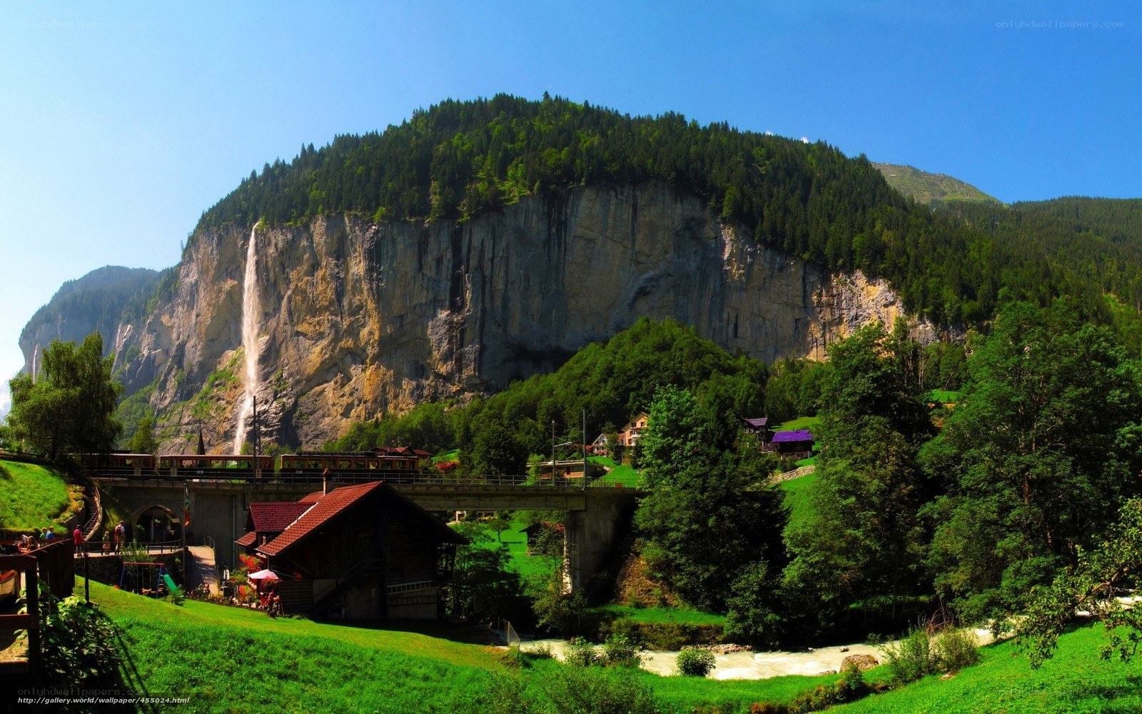 Waterfall in a mountain valley
