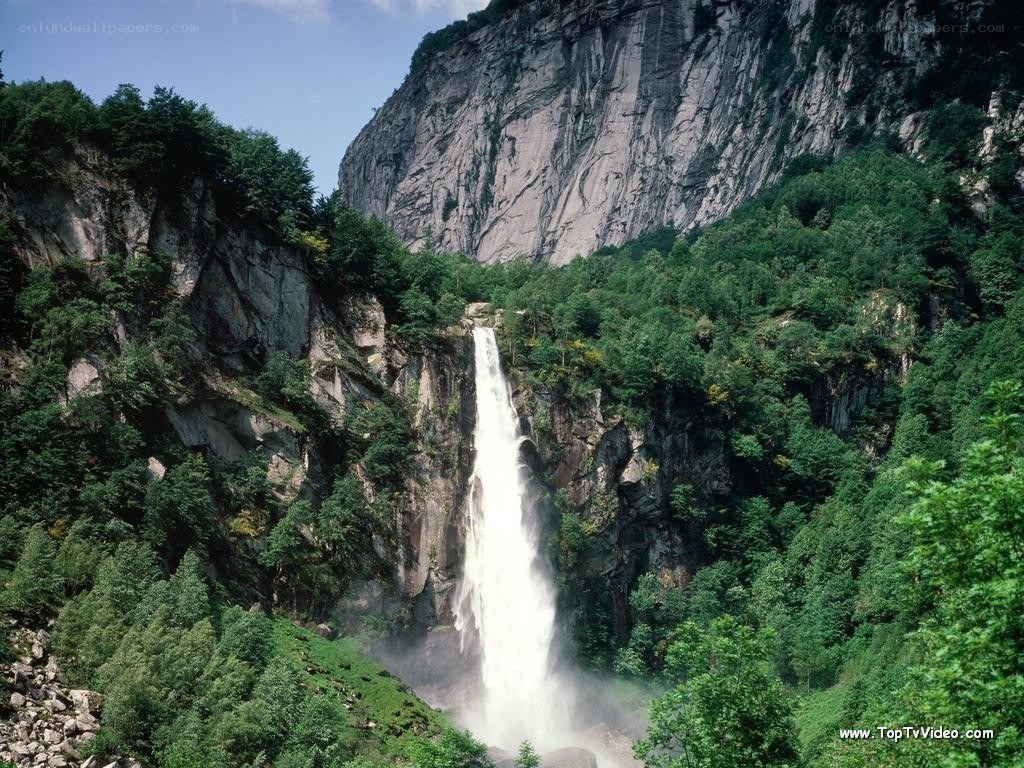 Waterfall in a mountain valley