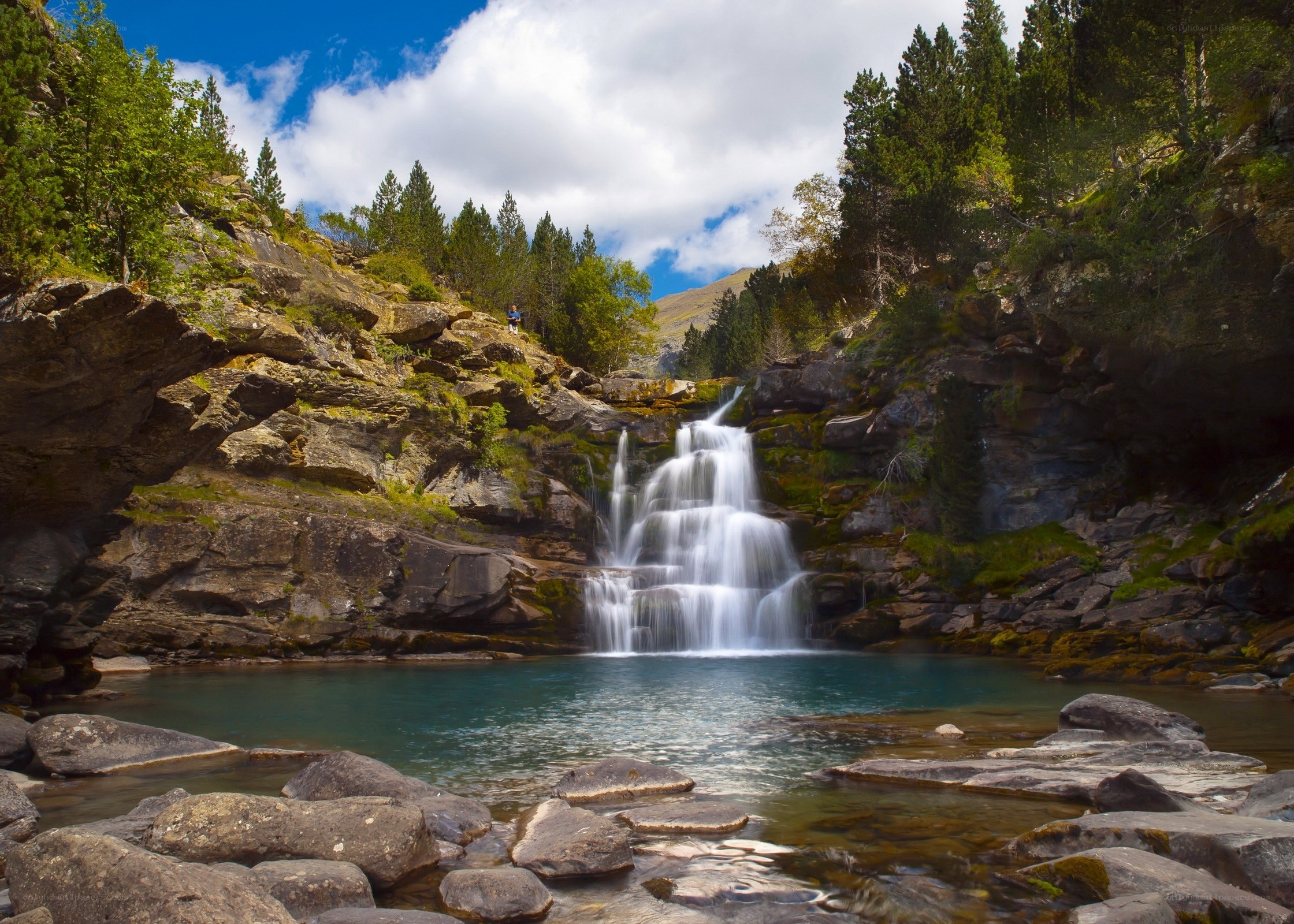Waterfall in a mountain valley