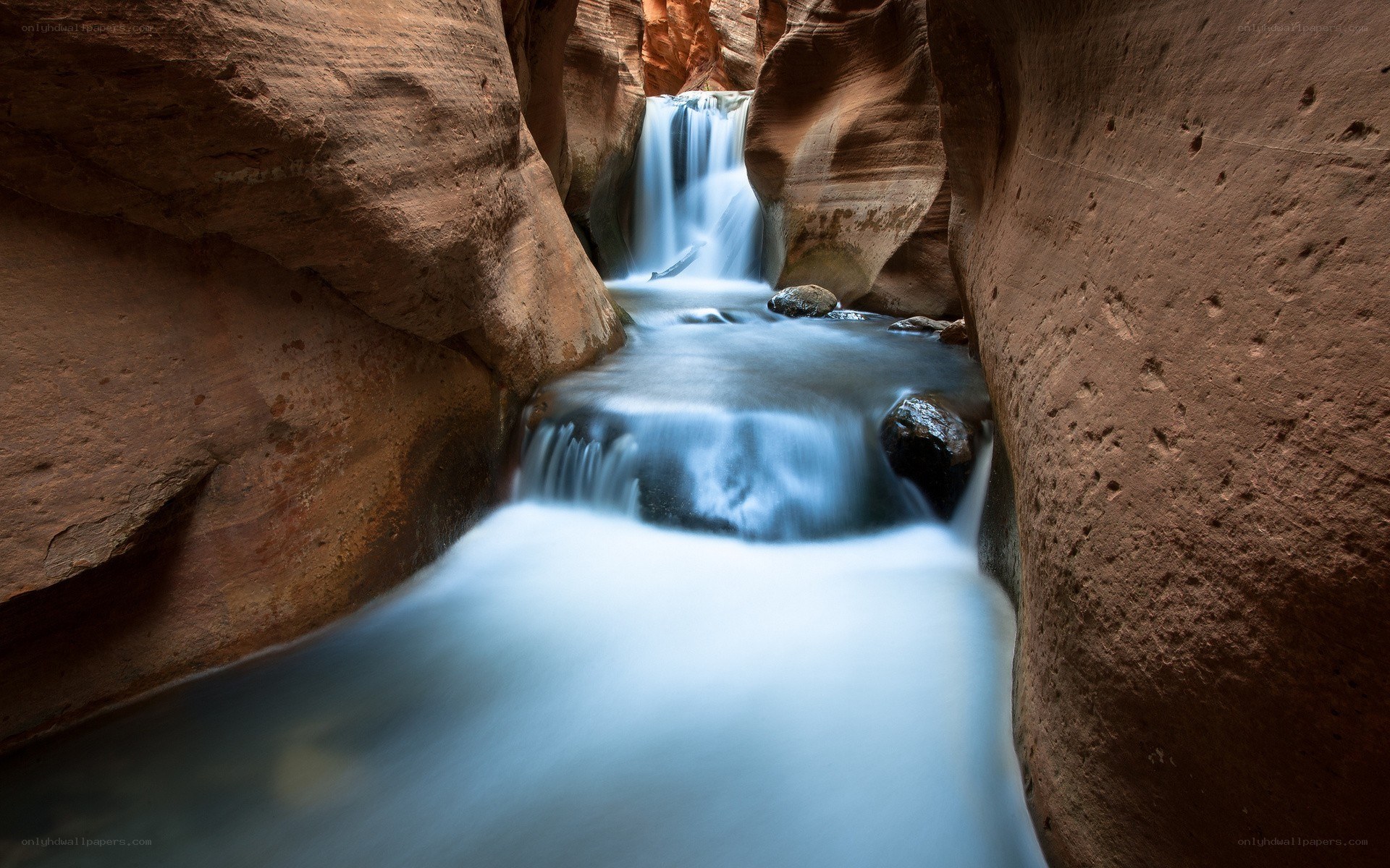 Waterfall in a narrow canyon