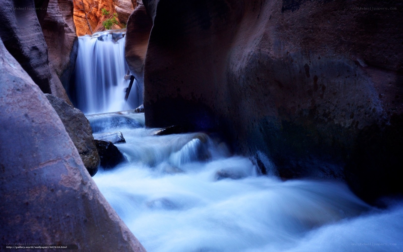 Waterfall in a narrow canyon