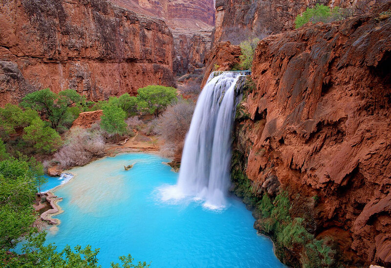 Waterfall in a red canyon