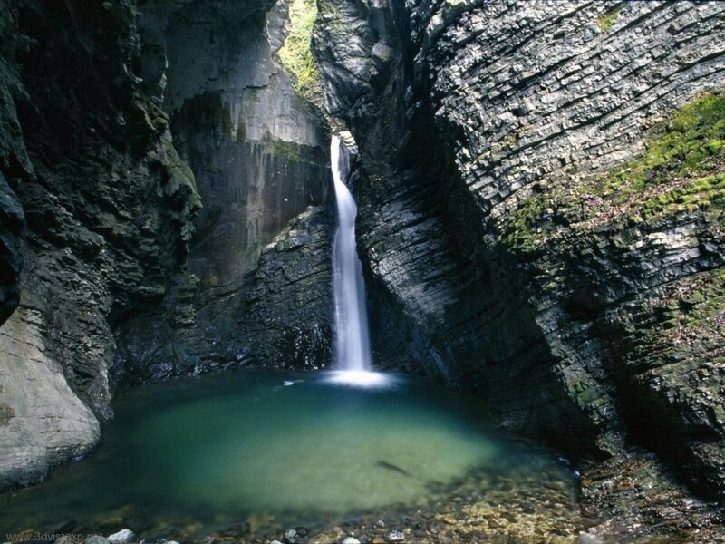 Waterfall in a rocky canyon