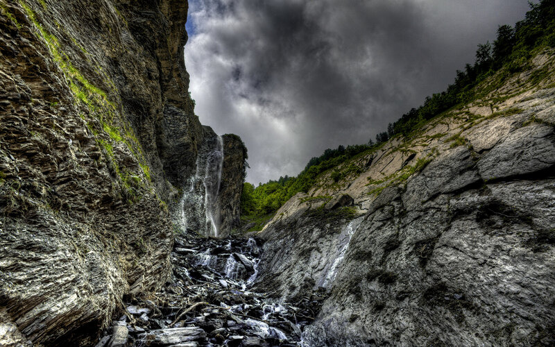 Waterfall in a rocky canyon