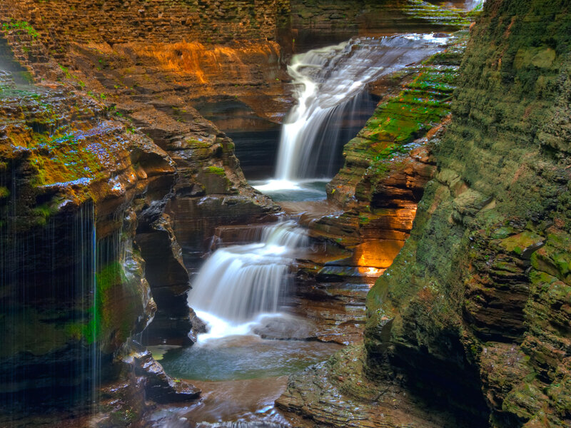 Waterfall in a rocky canyon