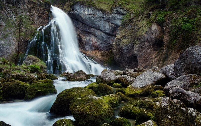 Waterfall in a rocky canyon