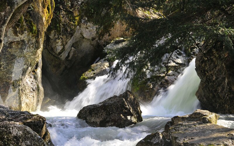 Waterfall in a rocky canyon