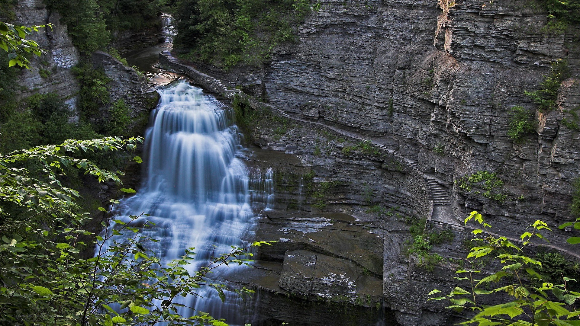 Waterfall in a rocky canyon