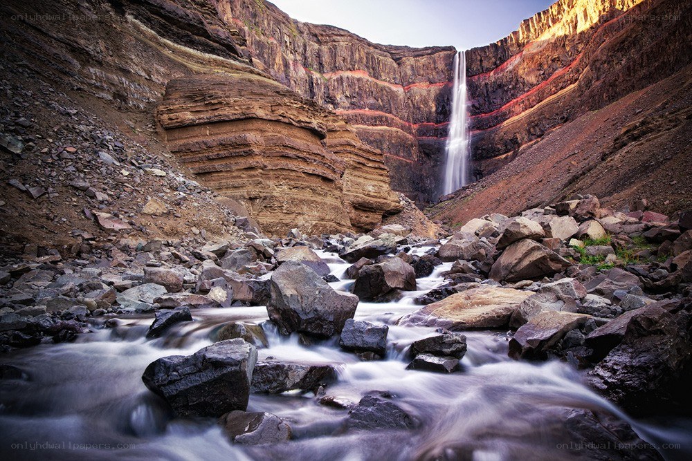 Waterfall in a rocky canyon