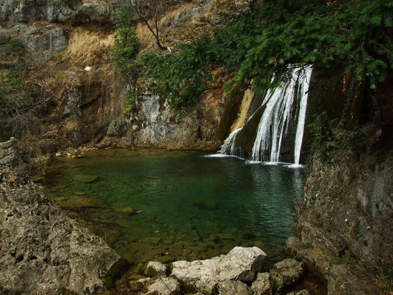 Waterfall in a rocky canyon