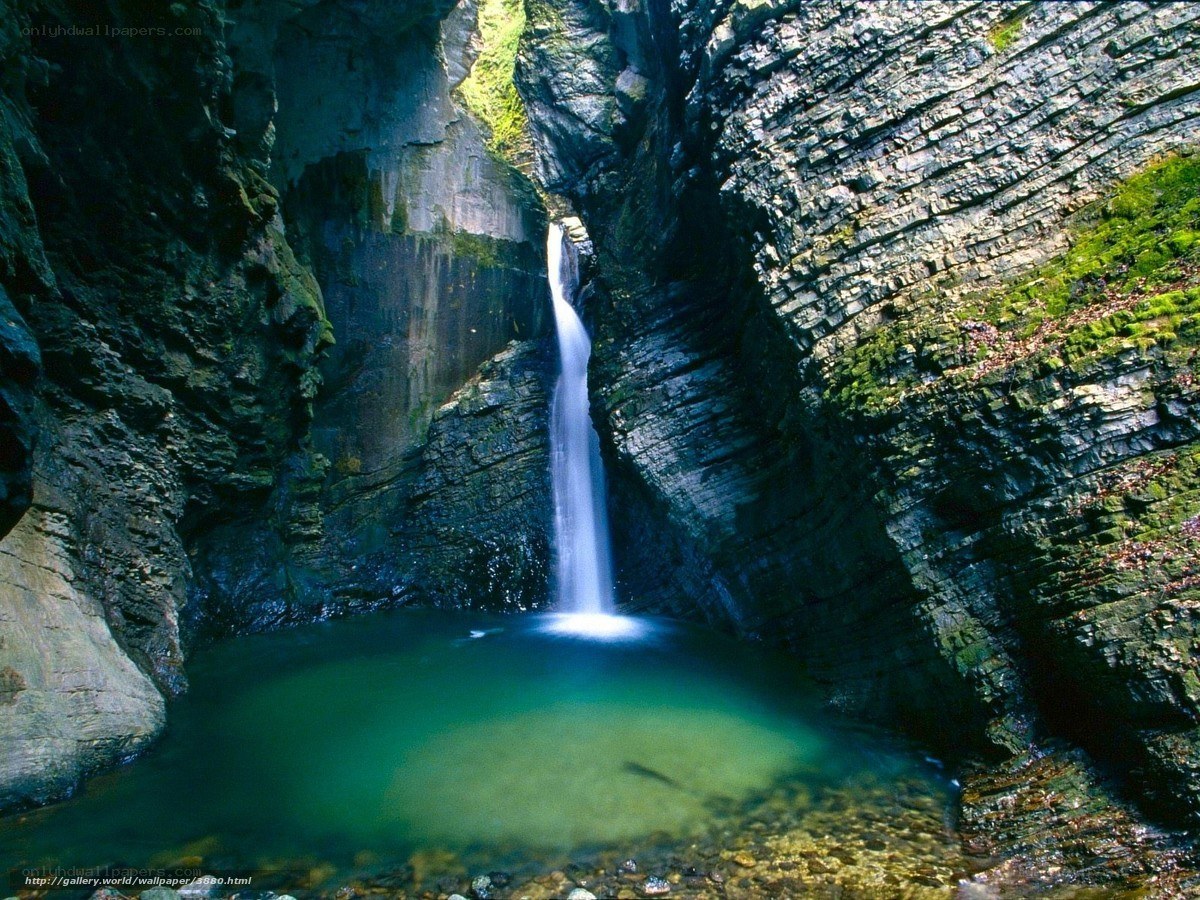 Waterfall in a rocky canyon