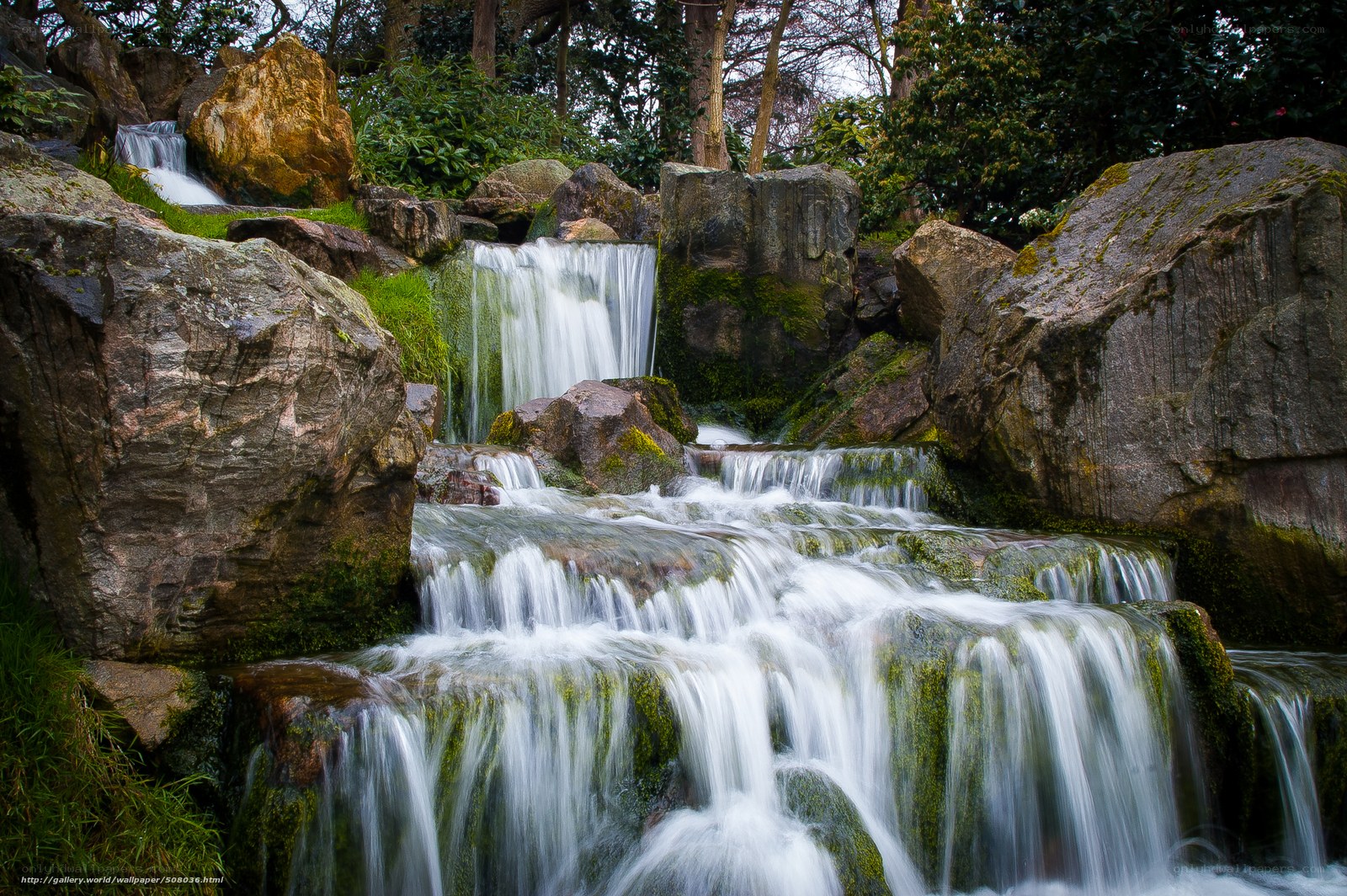 Waterfall in a rocky garden