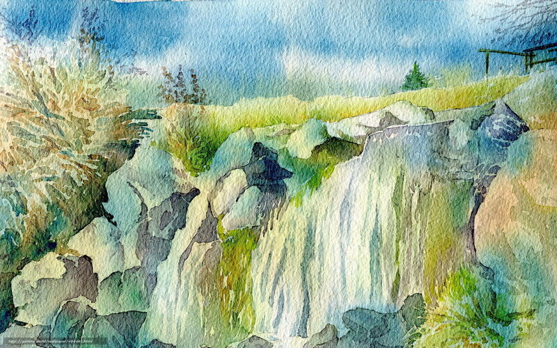 Waterfall in a rocky landscape