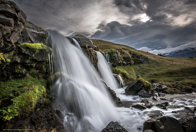 Waterfall in a rugged landscape