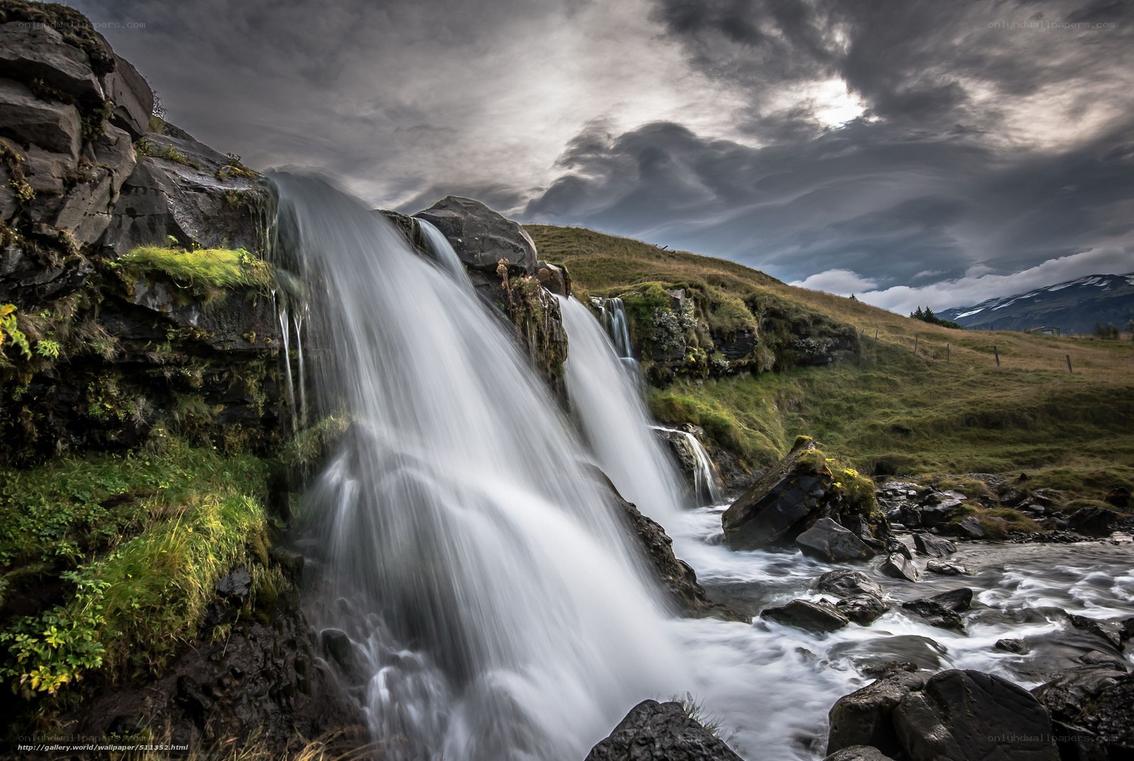 Waterfall in a rugged landscape