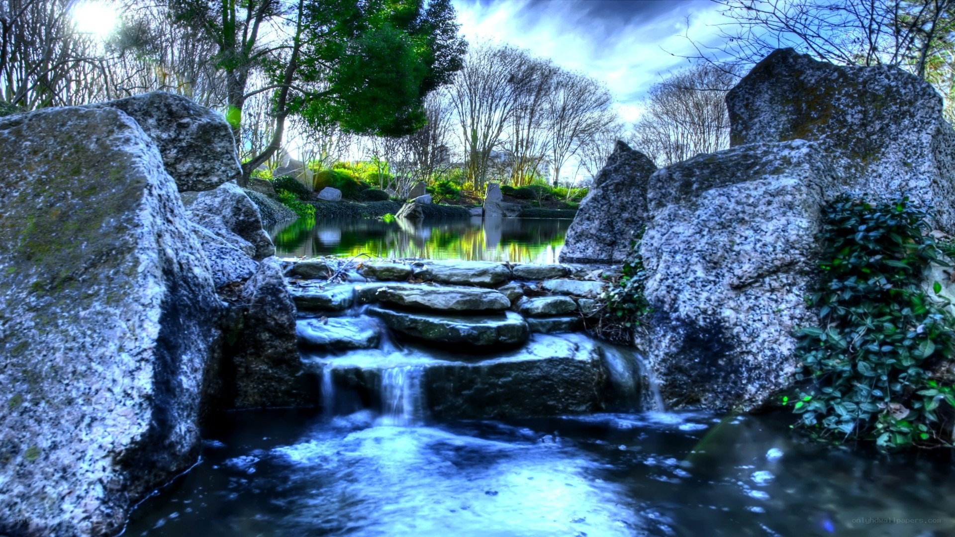 Waterfall in a serene garden
