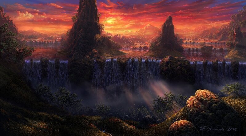 Waterfall in Alien Landscape