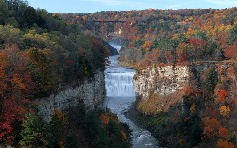 Waterfall in Autumn Canyon — Orange, Serene