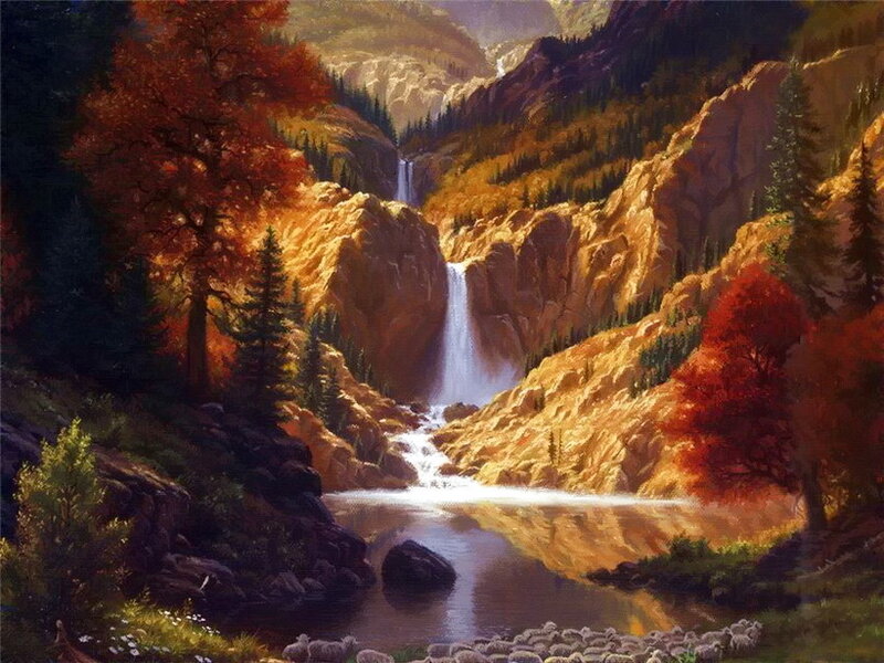 Waterfall in Autumn Canyon — Orange