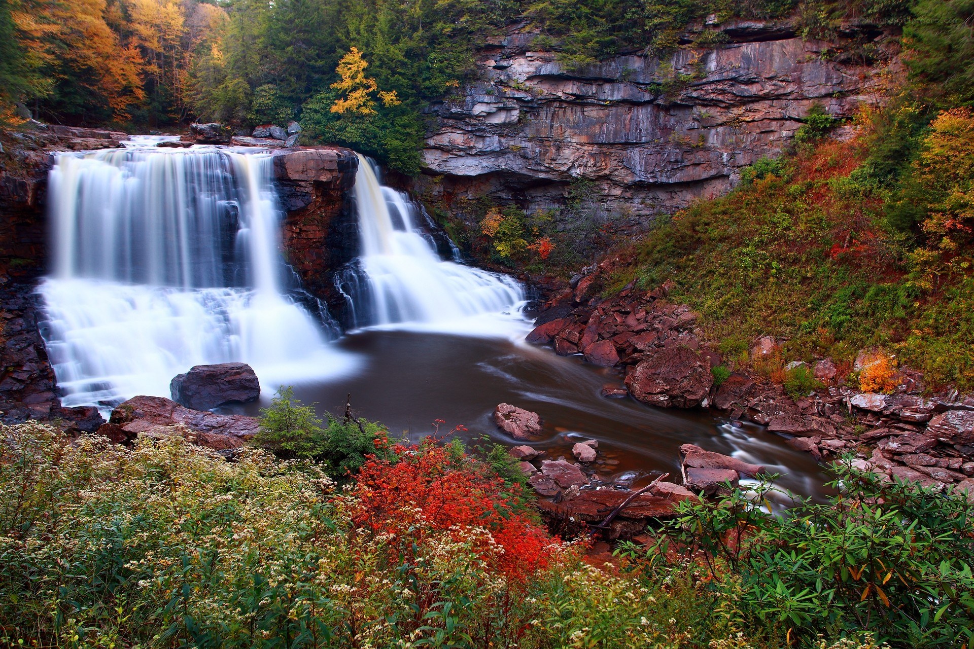 Waterfall in autumn foliage