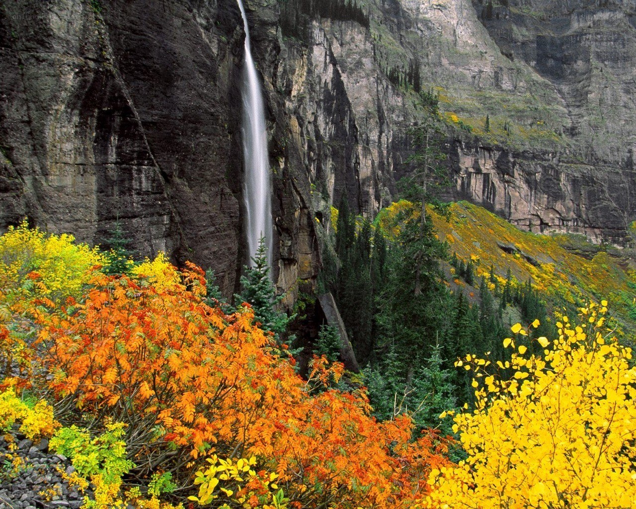 Waterfall in autumn foliage
