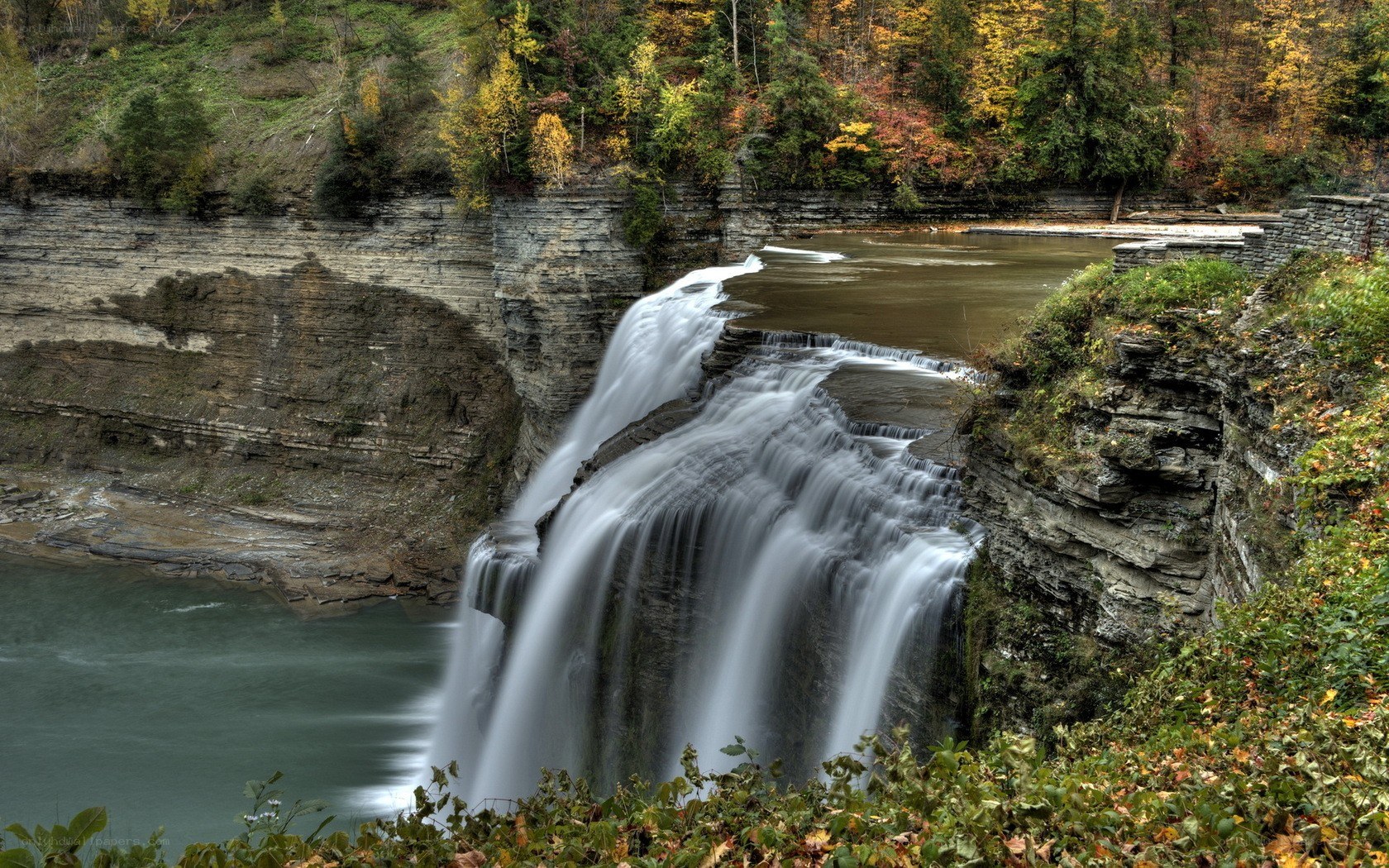 Waterfall in autumn forest