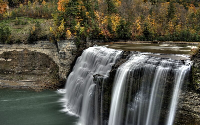 Waterfall in autumn forest