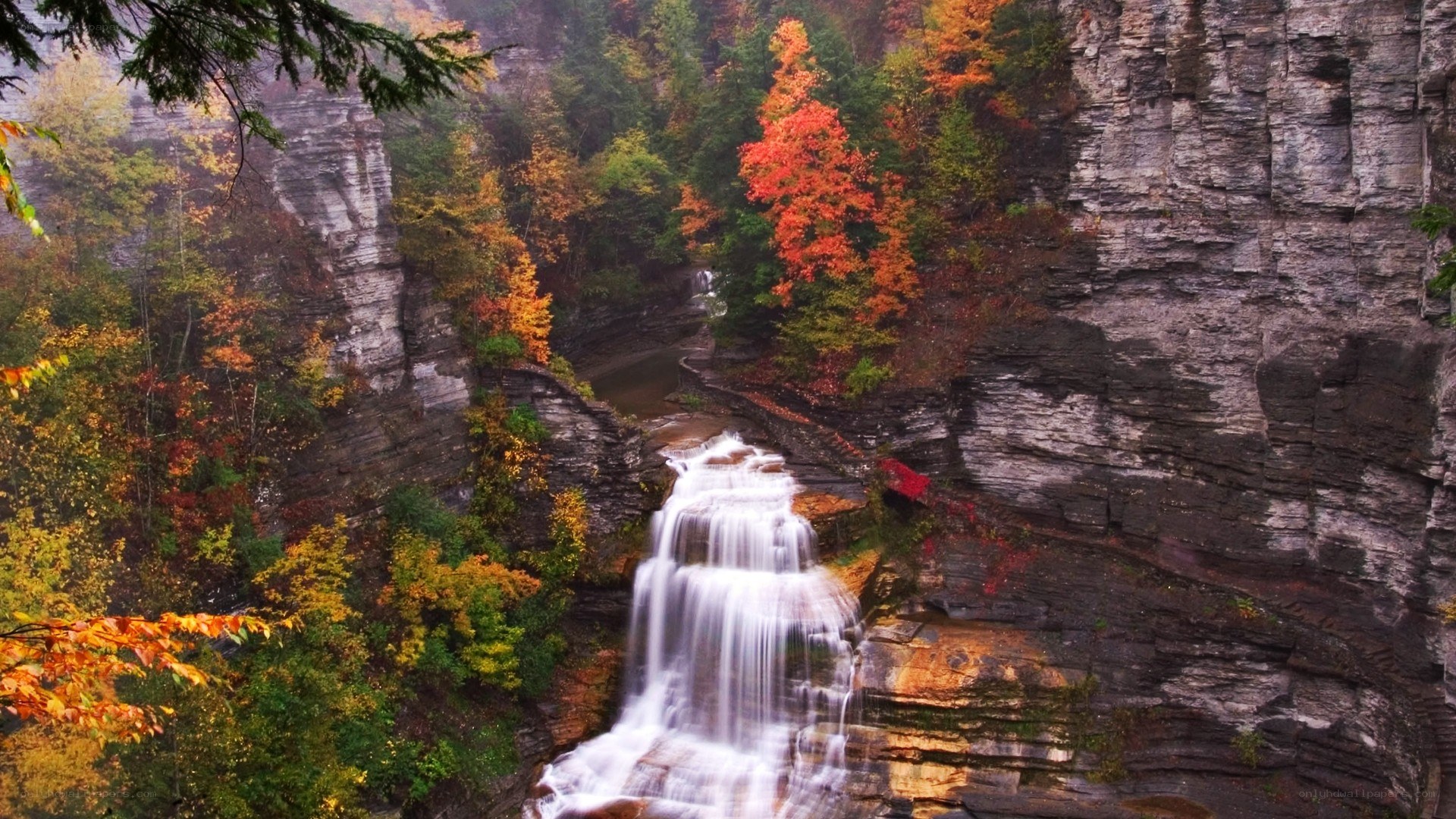 Waterfall in autumn forest