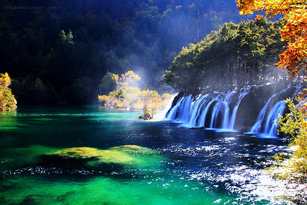 Waterfall in autumn forest