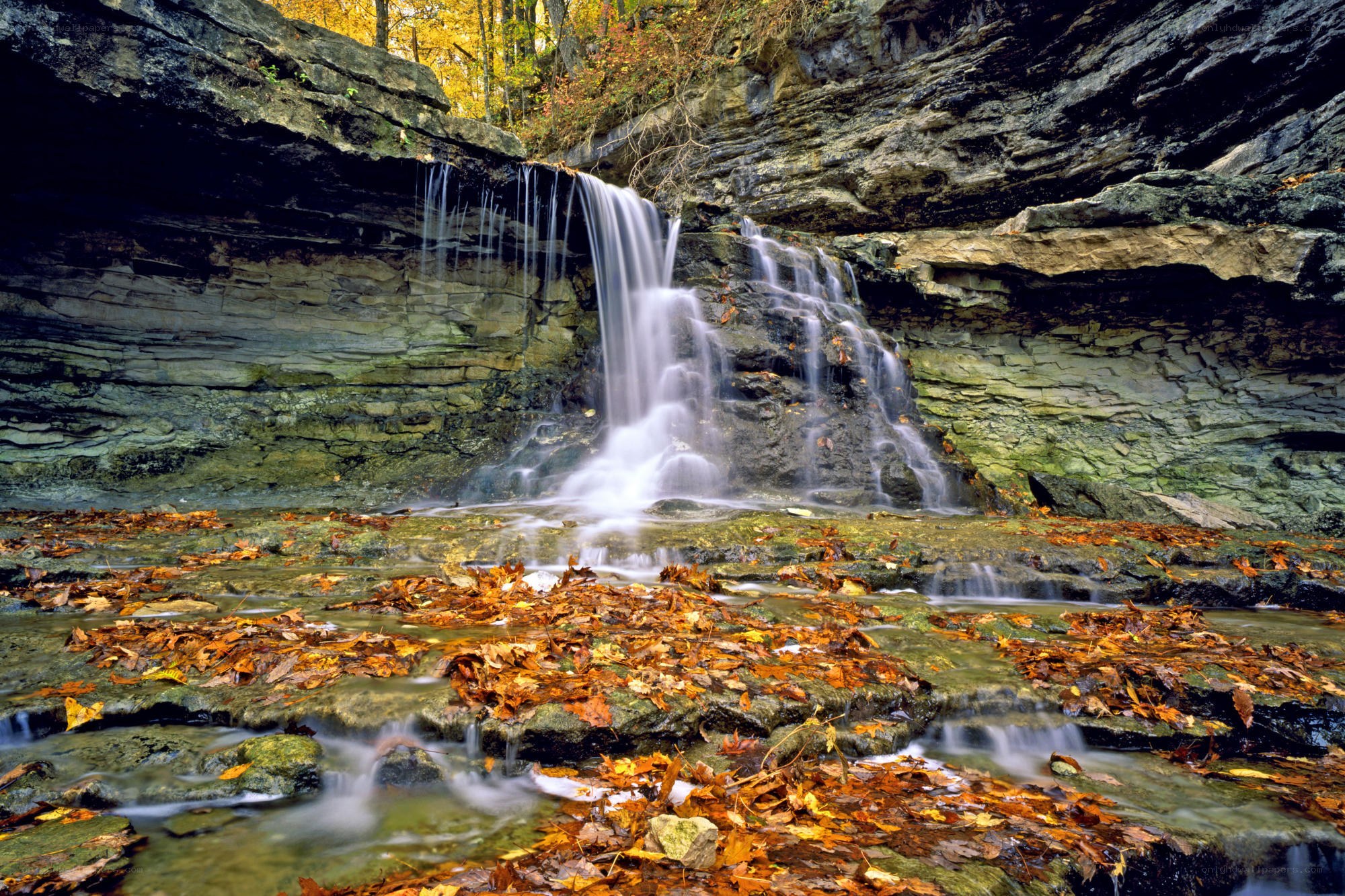 Waterfall in autumn forest
