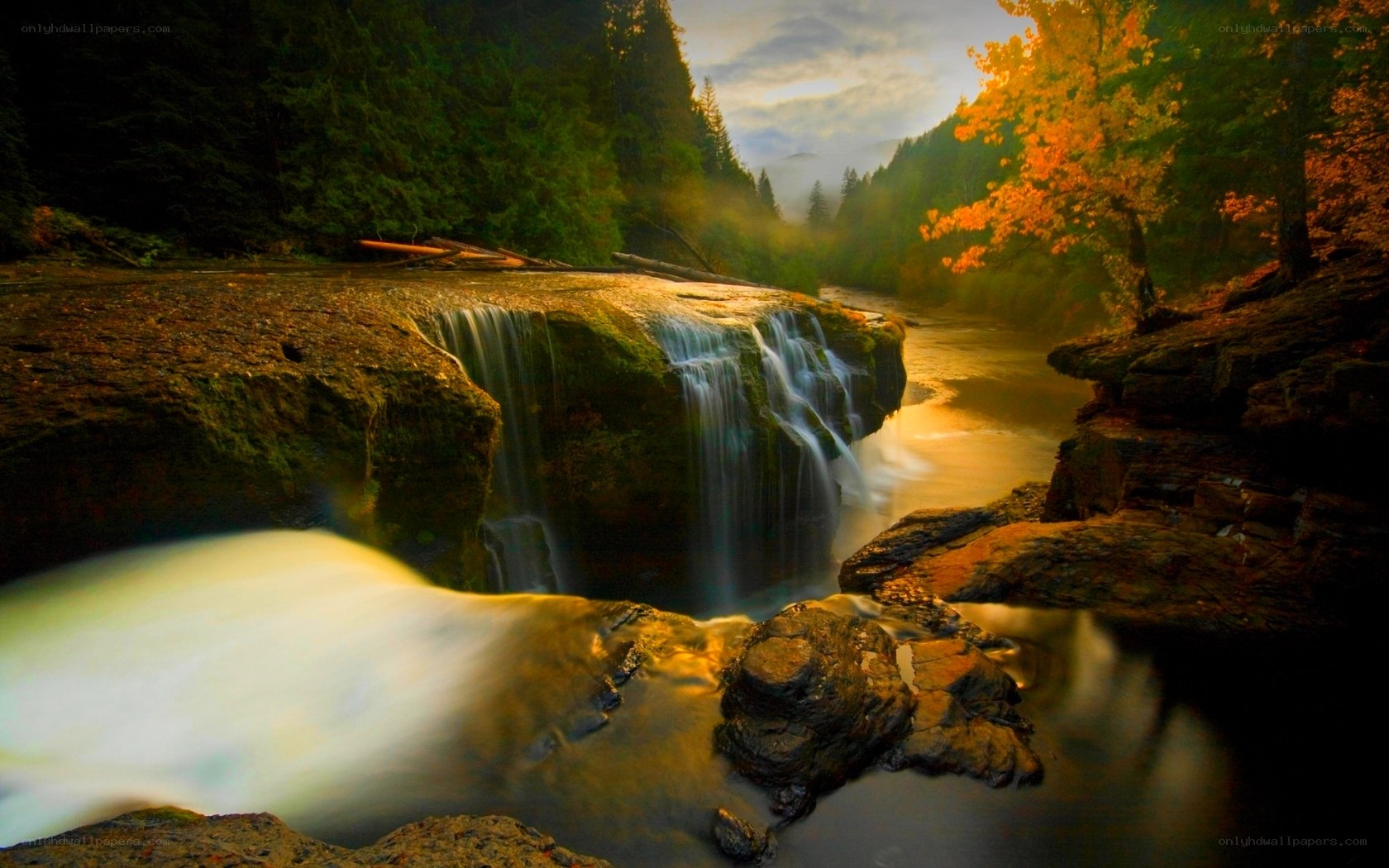 Waterfall in autumn forest