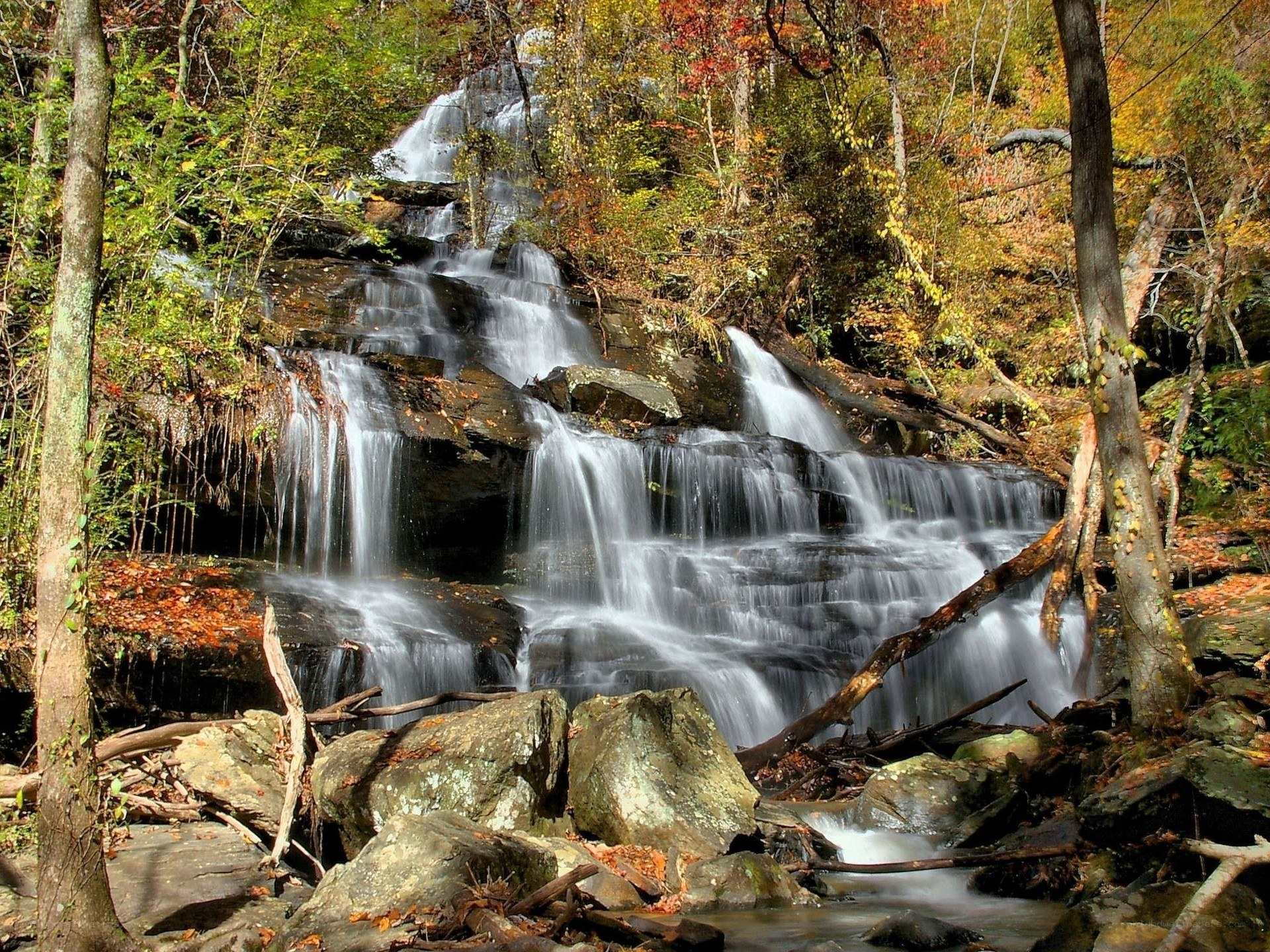 Waterfall in autumn forest