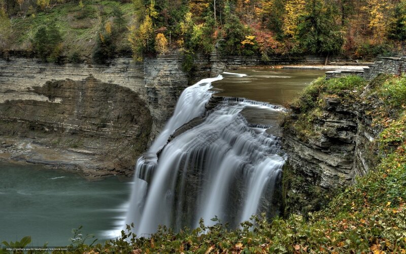 Waterfall in autumn forest