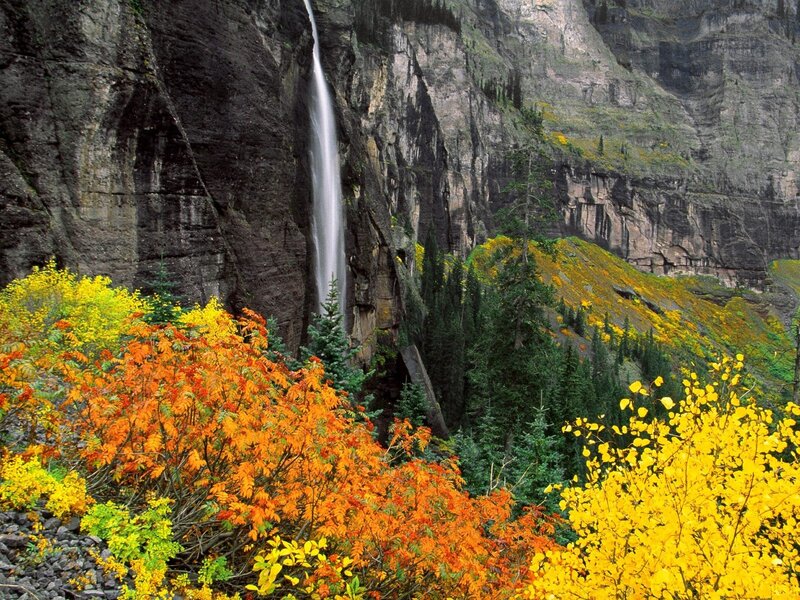 Waterfall in autumn forest