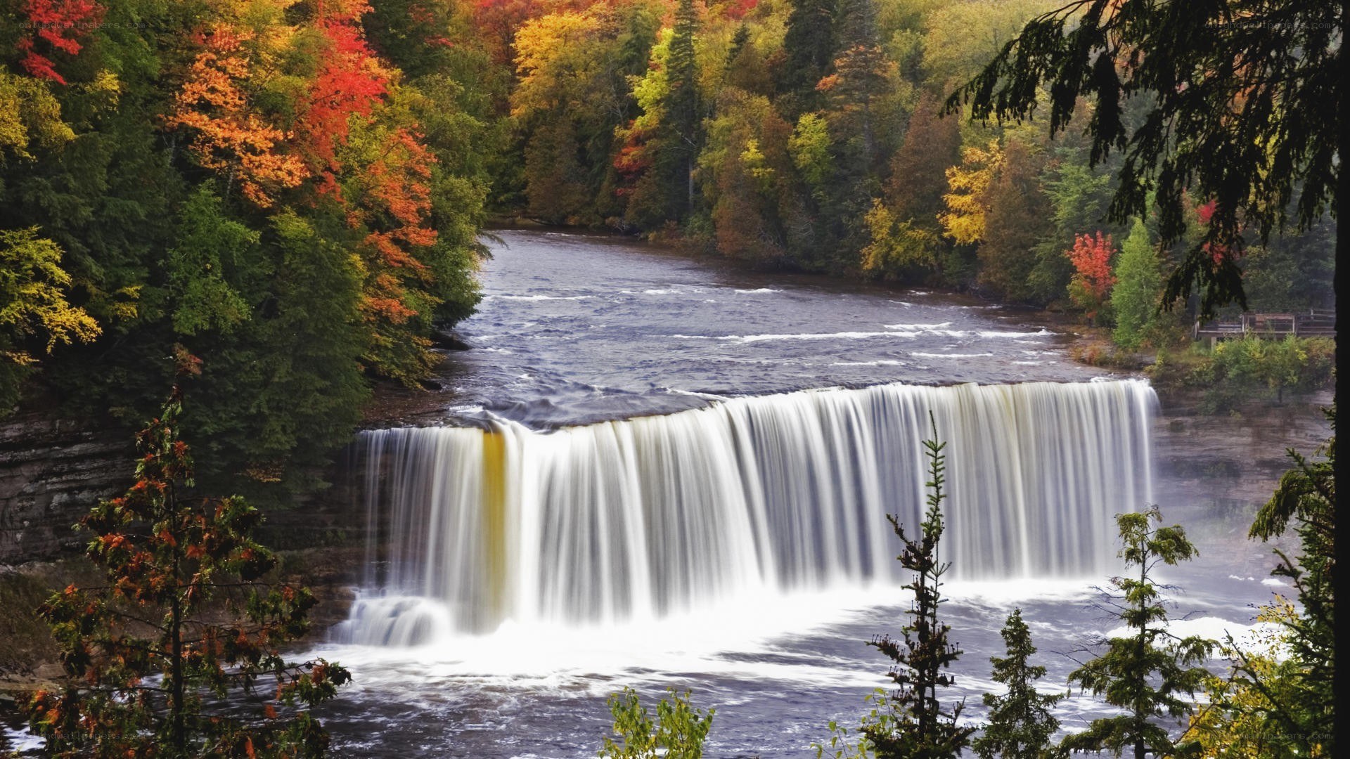 Waterfall in autumn forest
