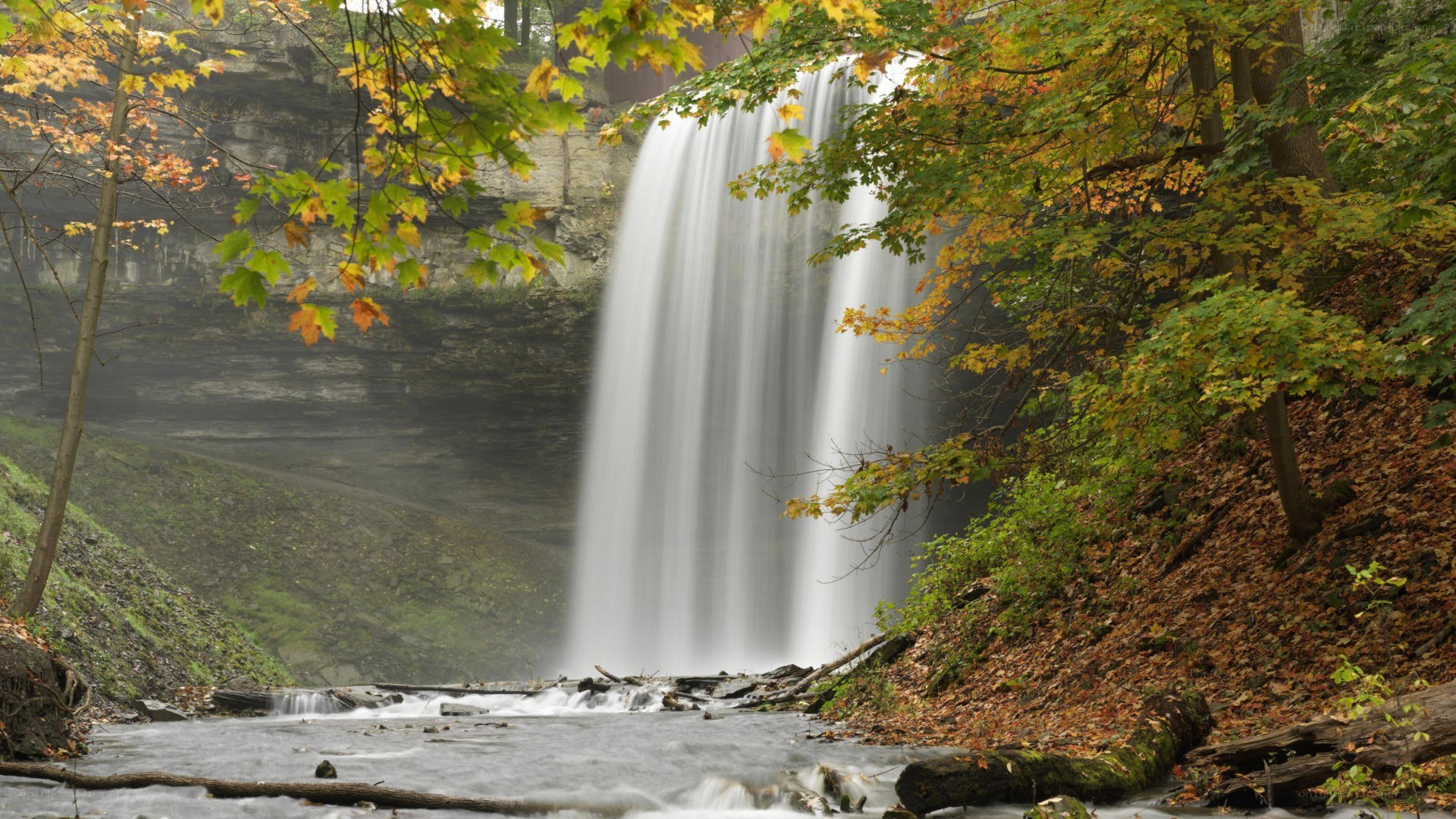 Waterfall in autumn forest